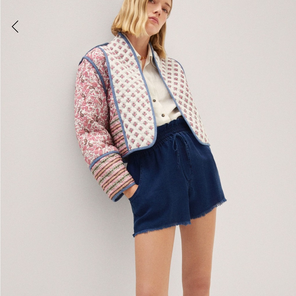 Mango QUILTED REVERSIBLE JACKET Pailsey Blue Pink White 100% Cotton Size Small - Picture 5 of 14